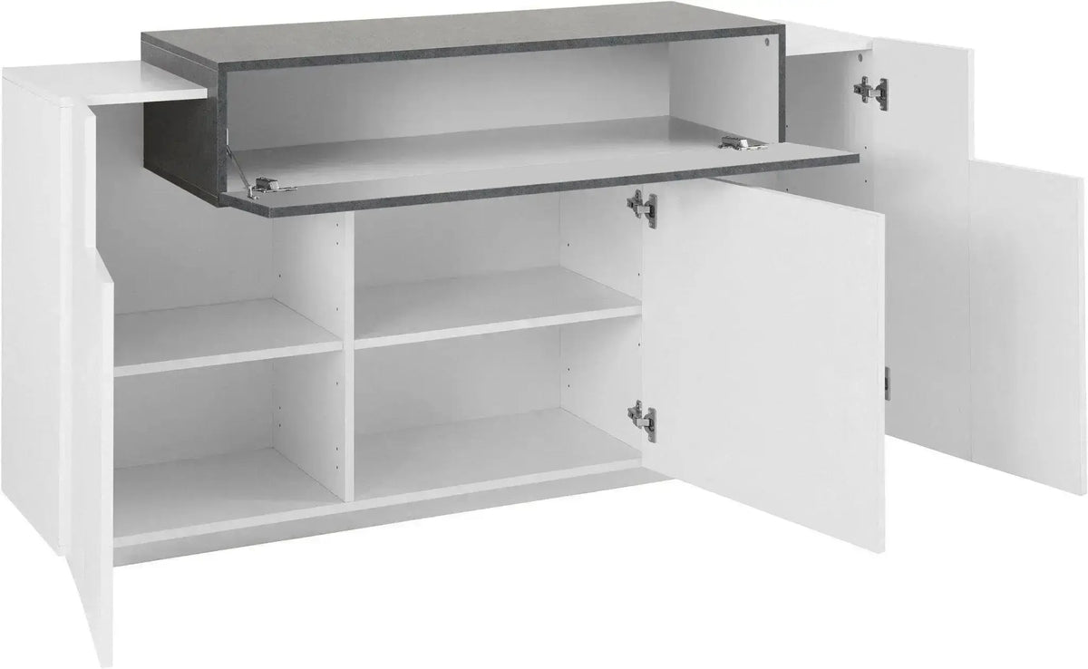 Credenza Moderna CORO con 3 Ante Battenti e 1 Anta Ribaltabile, Bianco Lucido - Acero Pereira Credenze Italy Web forniture   