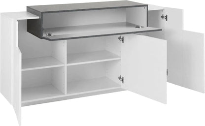 Credenza Moderna CORO con 3 Ante Battenti e 1 Anta Ribaltabile, Bianco Lucido - Acero Pereira Credenze Italy Web forniture   