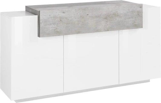 Credenza moderna CORO con 3 ante a battente e 1 anta a ribalta in bianco lucido e cemento Credenze Italy Web forniture   