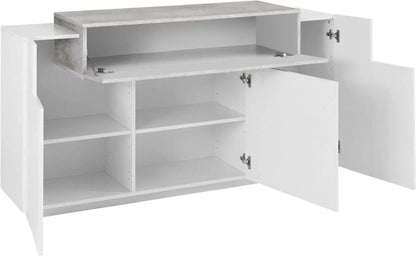 Credenza moderna CORO con 3 ante a battente e 1 anta a ribalta in bianco lucido e cemento Credenze Italy Web forniture   