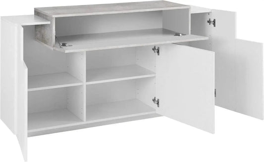 Credenza moderna CORO con 3 ante a battente e 1 anta a ribalta in bianco lucido e cemento Credenze Italy Web forniture   