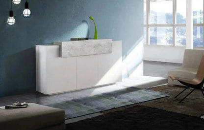 Credenza moderna CORO con 3 ante a battente e 1 anta a ribalta in bianco lucido e cemento Credenze Italy Web forniture   