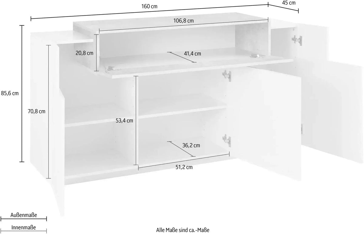 Credenza moderna CORO con 3 ante a battente e 1 anta a ribalta in bianco lucido e cemento Credenze Italy Web forniture   