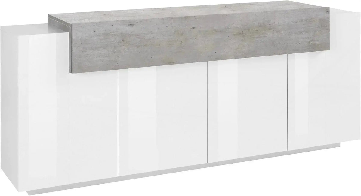 Credenza Moderna CORO: 4 Ante Battente e 1 Anta Ribalta Bianco Lucido - Cemento Credenze Italy Web forniture   