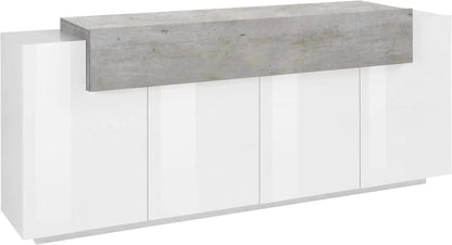 Credenza Moderna CORO: 4 Ante Battente e 1 Anta Ribalta Bianco Lucido - Cemento Credenze Italy Web forniture   