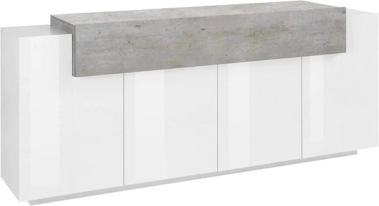 Credenza Moderna CORO: 4 Ante Battente e 1 Anta Ribalta Bianco Lucido - Cemento Credenze Italy Web forniture   