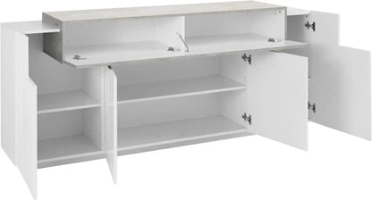 Credenza Moderna CORO: 4 Ante Battente e 1 Anta Ribalta Bianco Lucido - Cemento Credenze Italy Web forniture   