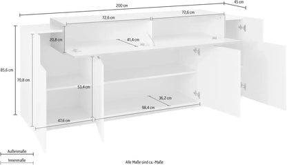 Credenza Moderna CORO: 4 Ante Battente e 1 Anta Ribalta Bianco Lucido - Cemento Credenze Italy Web forniture   