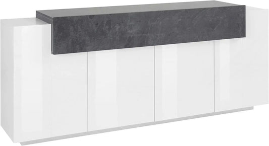 Credenza Moderna CORO con 4 ante battenti e 1 anta a ribalta in bianco lucido - report Credenze Italy Web forniture   