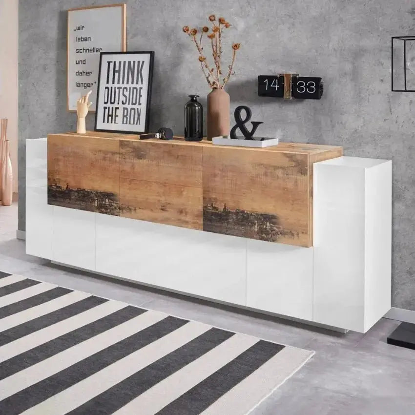 Credenza moderna NEW CORO con ante battenti, ribalta, cassetti, in bianco acero pereira Credenze Italy Web forniture   