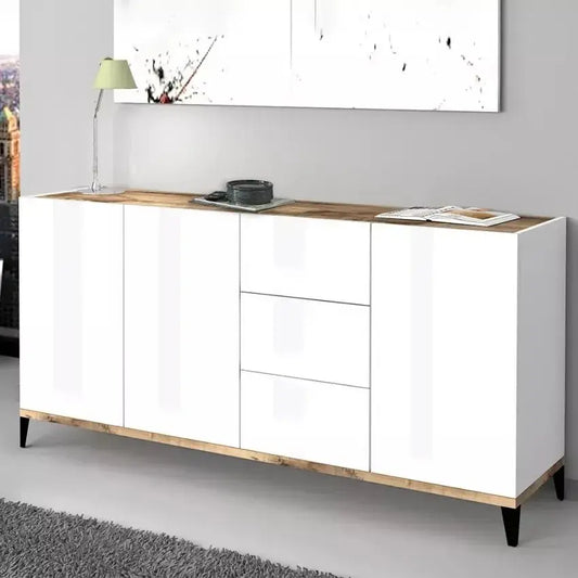 Sunrise Sideboard 3 Ante + 3 Cassetti 160 x 40 x 82 cm in Bianco Laccato e Acero Pereira Credenze Italy Web forniture   