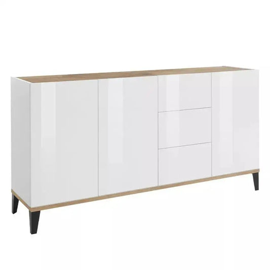 Sunrise Sideboard 3 Ante + 3 Cassetti 160 x 40 x 82 cm in Bianco Laccato e Acero Pereira Credenze Italy Web forniture   