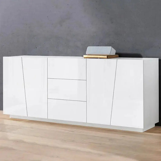 Credenza moderna VEGA con 4 ante battente e 3 cassetti in bianco lucido Credenze Italy Web forniture   