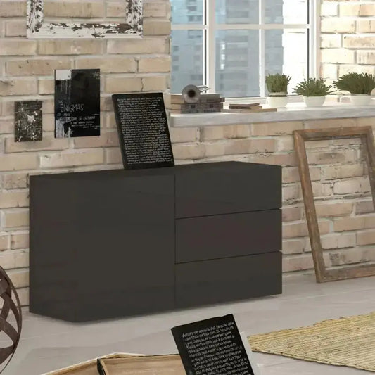 Credenza Moderna con 1 Anta e 3 Cassetti: METIS Antracite Laccato Credenze Italy Web forniture   