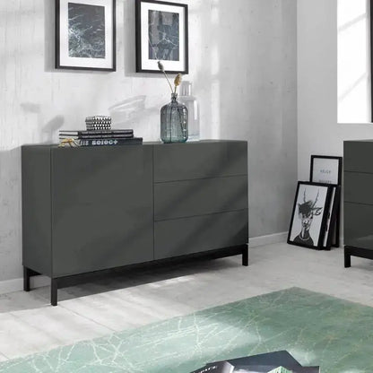 Credenza Moderna 1 Anta + 3 Cassetti Metis con Piede in Metallo Antracite Laccato Credenze Italy Web forniture   