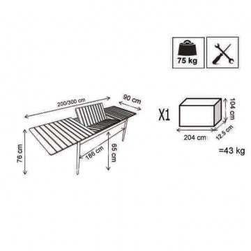Tavolo allungabile 200/300 cm x 90 cm, struttura robusta, peso 47 kg