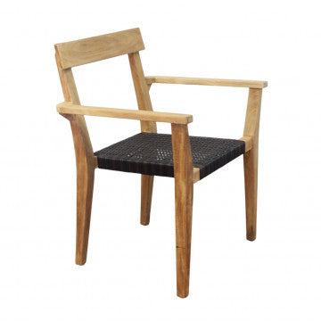 Poltrona impilabile in teak e corda, dimensioni 65x52x80 cm
