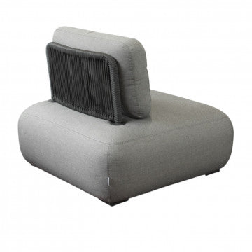 Poltrona centrale in alluminio e corda con cuscini, dimensioni 99x99x77,5 cm