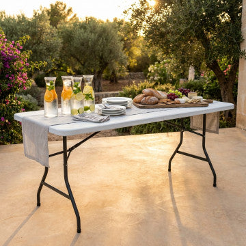 Tavolo catering struttura metallo verniciato piano ABS bianco 180x75x74 cm