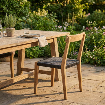 Sedia impilabile in teak e corda, 55x55x88 cm, peso 11 kg