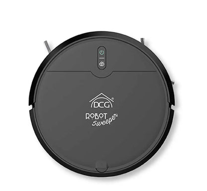 Aspirapolvere robot 3 in 1 DCG con design rotondo, superficie nera, funzione di aspirazione, spazzola rotante e base di ricarica integrata