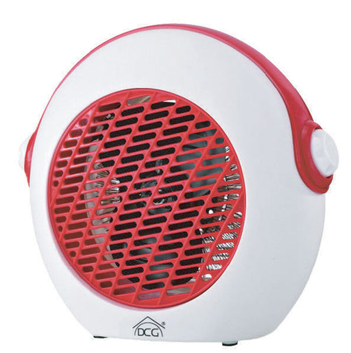 Termoventilatore 2000W compatto con termostato regolabile, doppia potenza e protezione surriscaldamento, versione bianco e rosso.