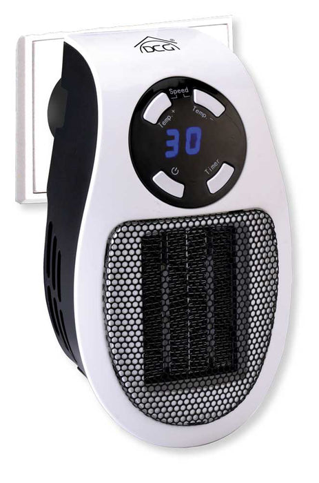 Termoventilatore ceramica senza cavo con display digitale e controllo touch, griglia protettiva frontale, ideale per riscaldare ambienti piccoli