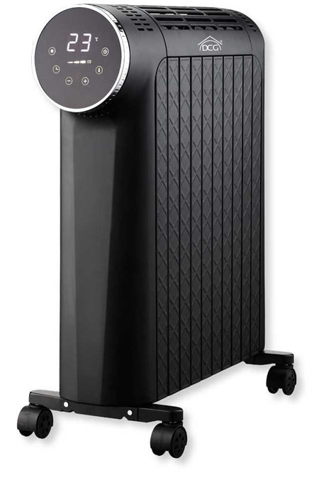 Radiatore ad olio digitale nero con display touch, ruote, controllo della temperatura e timer, ideale per riscaldamento domestico, SKU: DCG-RA2912D