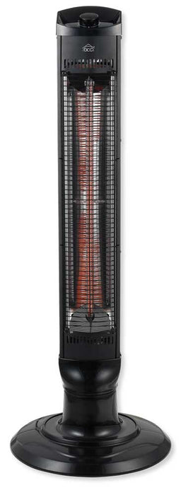Stufa a fibra di carbonio 1000W con griglia di protezione, base rotonda, design verticale nero, ideale per riscaldamento in ambienti interni