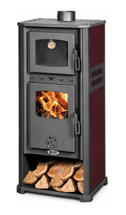 Stufa a legna BLIST Roma con forno, versione bordeaux