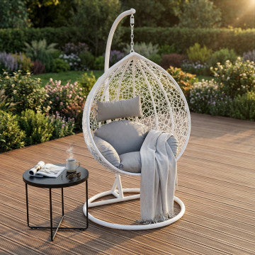 Dondolo struttura metallo tortora opaco con seduta wicker grigio bianco naturale