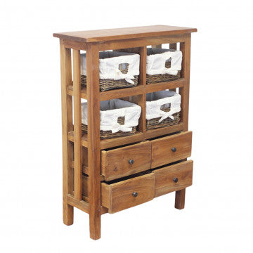 Mobiletto in rattan e legno riciclato con struttura robusta, peso 17 kg