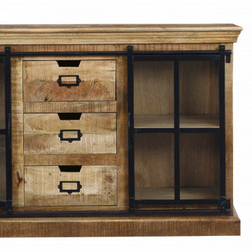 Mobile in legno di mango con 4 ante e 3 cassetti, dimensioni 150x45x90 cm