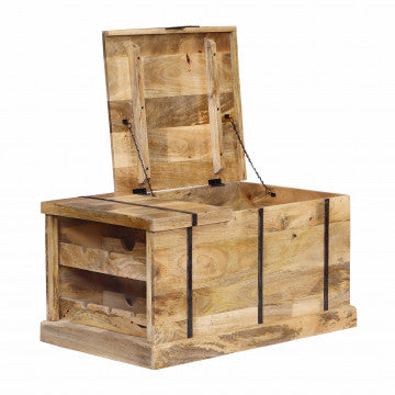 Tavolino in legno di mango con porta bottiglie, 100x60x50 cm