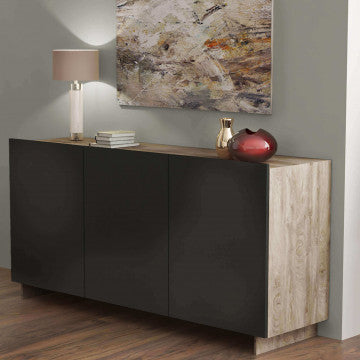 Credenza in truciolare bilaminato antracite e rovere chiaro 150x40x76 cm