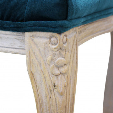 Panca in legno e velluto blu, dimensioni 110x36x47 cm, peso 5,5 kg