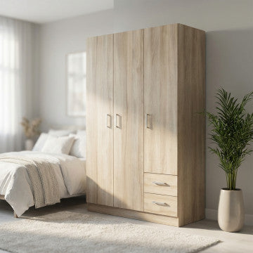 Armadio 3 ante 2 cassetti truciolare bilaminato olmo 120x52x190 cm