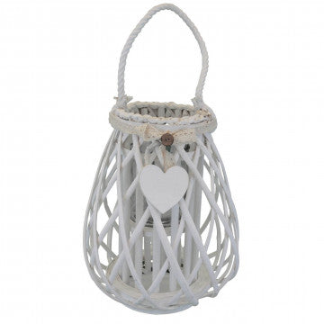 Lanterna in vimini e vetro con nastro pizzo - Ø 26 cm - Altezza 30 cm