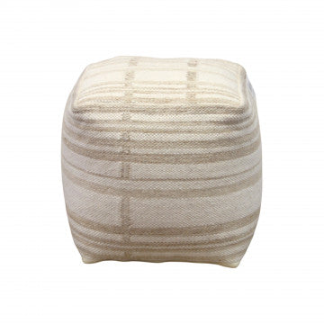 Pouf quadrato in cotone e lana avorio, 40x40x40 cm