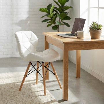 Sedia struttura metallo, seduta PU bianca, gambe legno 41x49x71 cm