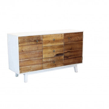 Mobile bianco 2 ante 3 cassetti decoro naturale 142x45x83 cm legno