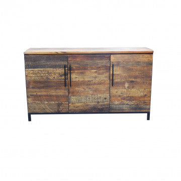 Mobile con 3 ante, struttura legno naturale, gambe metallo nero, 150x40x86 cm