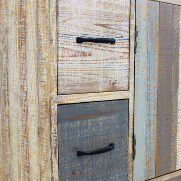 Mobile in legno colorato con 4 cassetti e 2 ante, 131x40x77 cm
