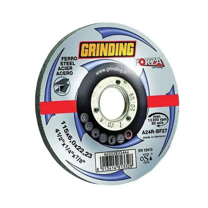 Disco grinding 115x6,0 Forza Ferro per smerigliatrici, abrasivo ossido di alluminio, ideale per sgrosso metallo, foro 22,23 mm, forma 27.