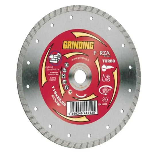 Disco grinding 230x2,6 Forza Turbo con corona zigrinata per taglio materiali da costruzione, foro 22,23 mm, ideale per smerigliatrici.