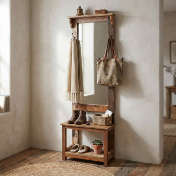 Mobile entrata legno riciclato 60x30x180 cm colore marrone