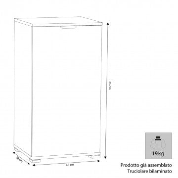 Mobiletto una anta in truciolare bilaminato tinta noce 45x38x85 cm