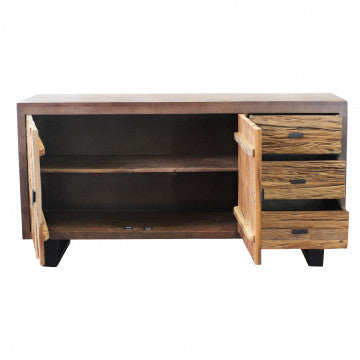 Mobile in legno e metallo con 3 cassetti e 2 ante, 160x40x85 cm