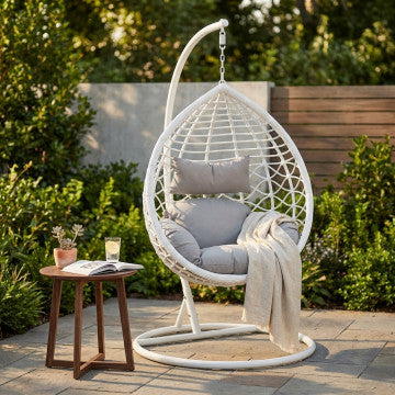 Dondolo con struttura metallo tortora e seduta wicker grigio, bianco o naturale