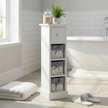 Mobiletto in legno 4 cassetti, 21x21x70 cm, colore bianco